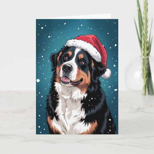Vrolijke kerst Berner Sennenhond in Santa Kaart (Voorkant)