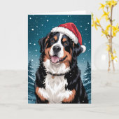 Vrolijke kerst Berner Sennenhond in Santa Kaart (Gele Bloem)
