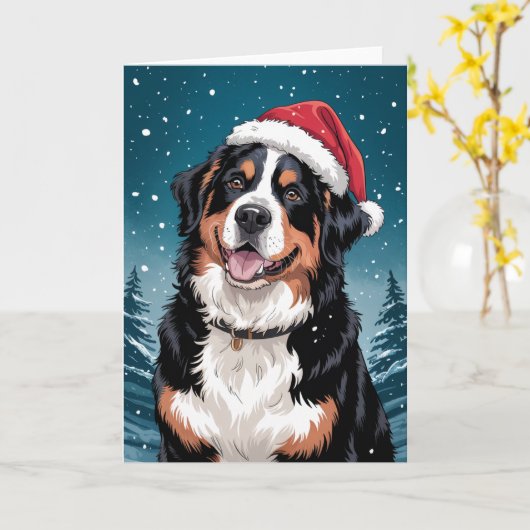 Vrolijke kerst Berner Sennenhond in Santa Kaart (Gele Bloem)