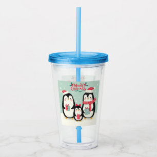 Vrolijke kerst besneeuwde pinguïns acryl drinkbeker