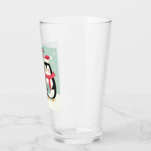 Vrolijke kerst besneeuwde pinguïns glas (Links)