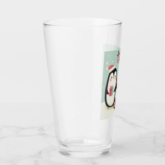 Vrolijke kerst besneeuwde pinguïns glas (Rechts)