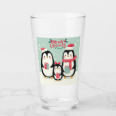 Vrolijke kerst besneeuwde pinguïns glas (Voorkant)