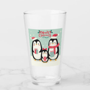 Vrolijke kerst besneeuwde pinguïns glas
