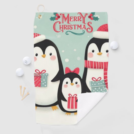 Vrolijke kerst besneeuwde pinguïns golfhanddoek (Insitu)
