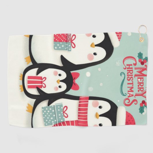 Vrolijke kerst besneeuwde pinguïns golfhanddoek (Horizontaal)
