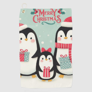 Vrolijke kerst besneeuwde pinguïns golfhanddoek