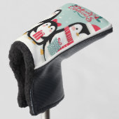 Vrolijke kerst besneeuwde pinguïns golfheadcover (3/4 voorkant)
