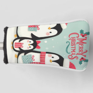 Vrolijke kerst besneeuwde pinguïns golfheadcover