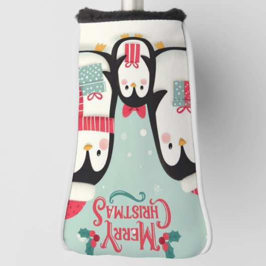 Vrolijke kerst besneeuwde pinguïns golfheadcover (Draai 90)