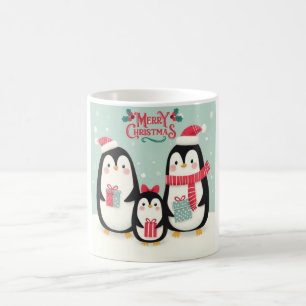 Vrolijke kerst besneeuwde pinguïns koffiemok
