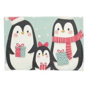 Vrolijke kerst besneeuwde pinguïns kussensloop