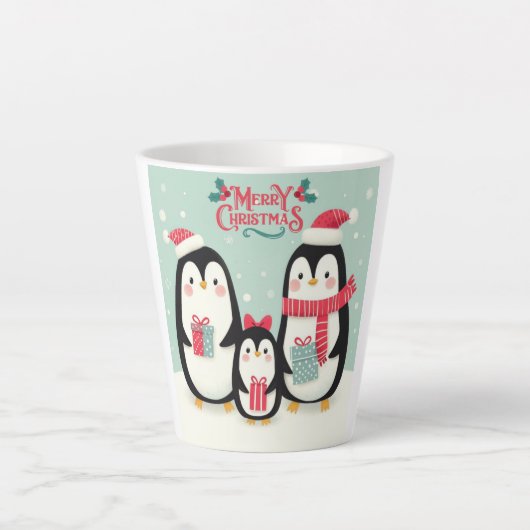 Vrolijke kerst besneeuwde pinguïns latte mok (Voorkant)