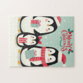 Vrolijke kerst besneeuwde pinguïns legpuzzel (Horizontaal)