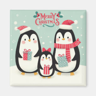 Vrolijke kerst besneeuwde pinguïns magneet