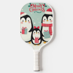 Vrolijke kerst besneeuwde pinguïns pickleball paddle
