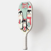 Vrolijke kerst besneeuwde pinguïns pickleball paddle (Links)