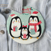 Vrolijke kerst besneeuwde pinguïns ronde button 6,0 cm (In situ)