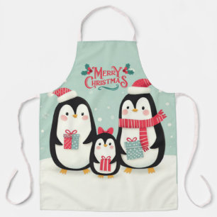 Vrolijke kerst besneeuwde pinguïns schort