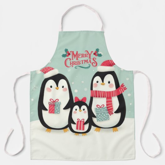 Vrolijke kerst besneeuwde pinguïns schort (Voorkant)