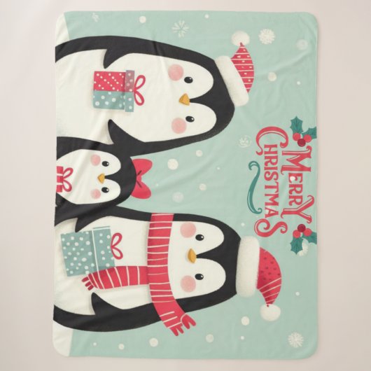 Vrolijke kerst besneeuwde pinguïns sherpa deken (Voorkant)