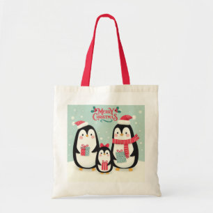 Vrolijke kerst besneeuwde pinguïns tote bag