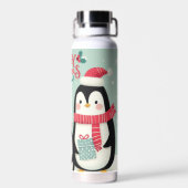 Vrolijke kerst besneeuwde pinguïns waterfles (Achterkant)