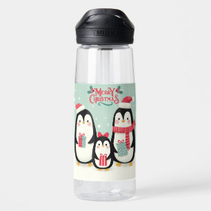 Vrolijke kerst besneeuwde pinguïns waterfles