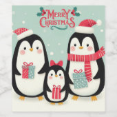 Vrolijke kerst besneeuwde pinguïns wijn etiket (Enkel label)