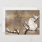 Vrolijke kerst besneeuwde uil feestdagenkaart (Voorkant)