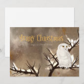 Vrolijke kerst besneeuwde uil feestdagenkaart (Voorkant / Achterkant)
