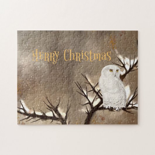 Vrolijke kerst besneeuwde uil legpuzzel (Horizontaal)