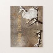 Vrolijke kerst besneeuwde uil legpuzzel (Verticaal)