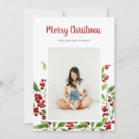 Vrolijke kerst bessen botanische foto feestdagenkaart (Voorkant)