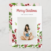 Vrolijke kerst bessen botanische foto feestdagenkaart (Voorkant / Achterkant)