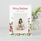 Vrolijke kerst bessen botanische foto feestdagenkaart (Staand voorkant)