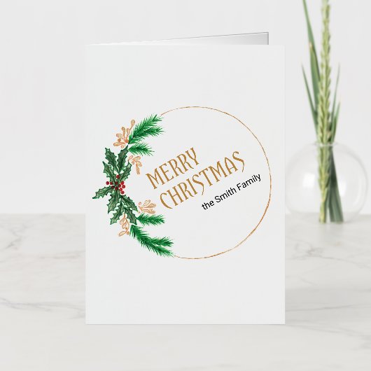 Vrolijke kerst bessen krans folie wenskaart (Voorkant)
