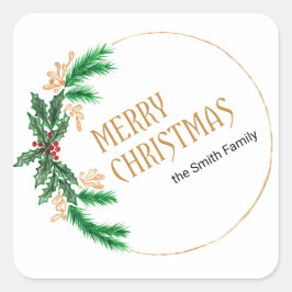 Vrolijke kerst bessen krans vierkante sticker