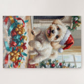Vrolijke Kerst Bichon Frise Hond Legpuzzel (Horizontaal)