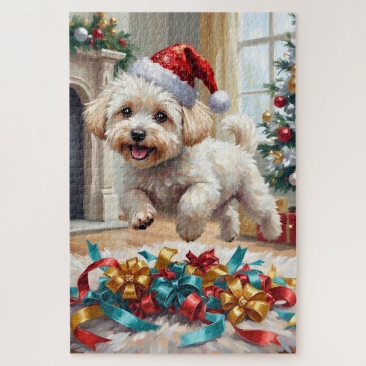Vrolijke Kerst Bichon Frise Hond Legpuzzel (Verticaal)