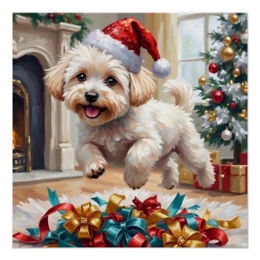 Vrolijke Kerst Bichon Frise Hond Perfect Poster (Voorkant)