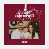 Vrolijke kerst bordeauxfoto boog met de hand getek glas ornament (Achterkant)