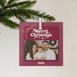 Vrolijke kerst bordeauxfoto boog met de hand getek glas ornament