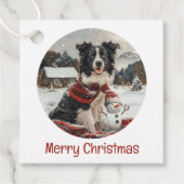 Vrolijke Kerst Border Collie Dog Snowman Bedankjes Labels (Voorkant)