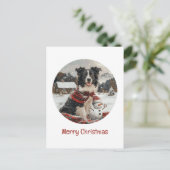 Vrolijke Kerst Border Collie Dog Snowman Briefkaart (Staand voorkant)