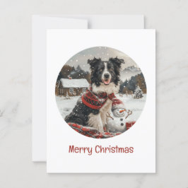Vrolijke Kerst Border Collie Dog Snowman Briefkaart