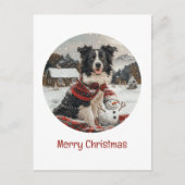Vrolijke Kerst Border Collie Dog Snowman Briefkaart (Voorkant)