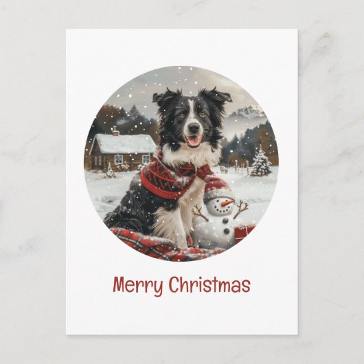 Vrolijke Kerst Border Collie Dog Snowman Briefkaart (Voorkant)