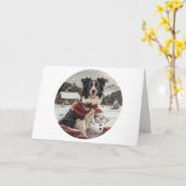 Vrolijke Kerst Border Collie Dog Snowman Kaart (Gele Bloem)