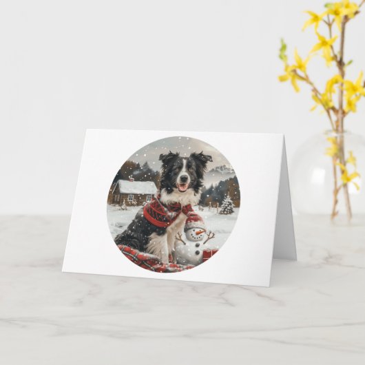 Vrolijke Kerst Border Collie Dog Snowman Kaart (Gele Bloem)